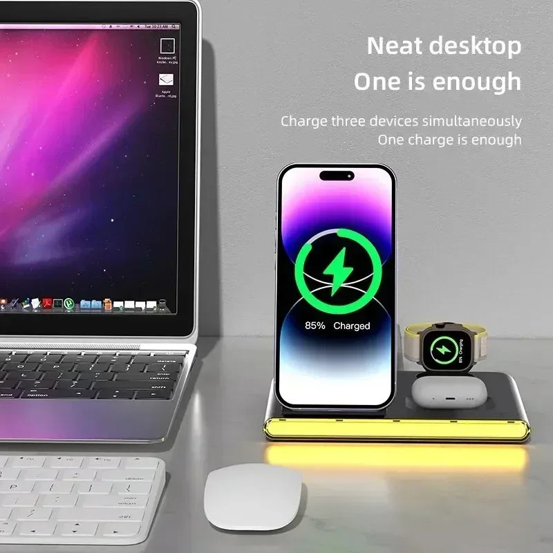 3 In 1 Wireless Charger Stand Pad + Night Light
